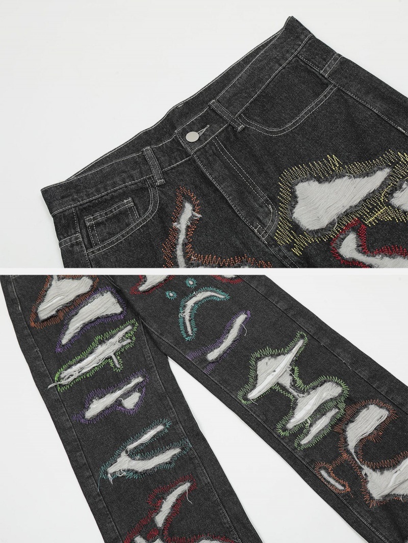 Jean Aelfric Eden Embroidery Distressed Noir | ERX-42912192